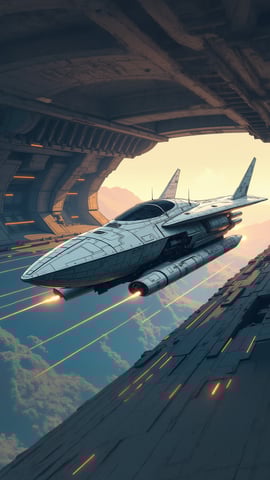 Futuristic Spaceship Gliding on Elevated Track Mobile Preview