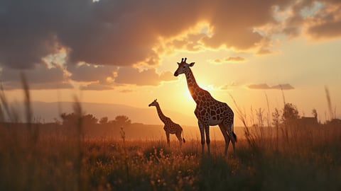 Giraffe Silhouette at Sunset Desktop Preview