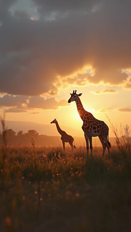 Giraffe Silhouette at Sunset Mobile Preview