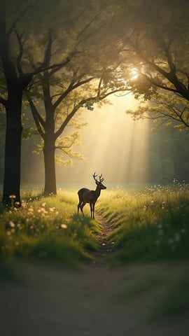 A Graceful Deer in a Sun-Dappled Forest Clearing Mobile Preview