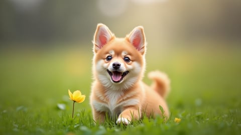 Happy Shiba Inu in a Field of Flowers Desktop Preview