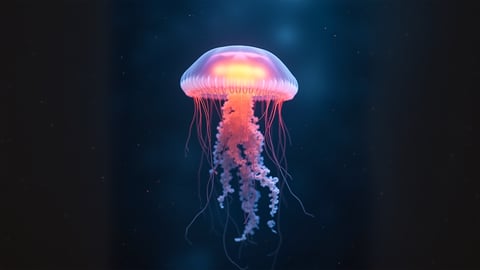 Jellyfish Glowing in the Deep Ocean Desktop Preview
