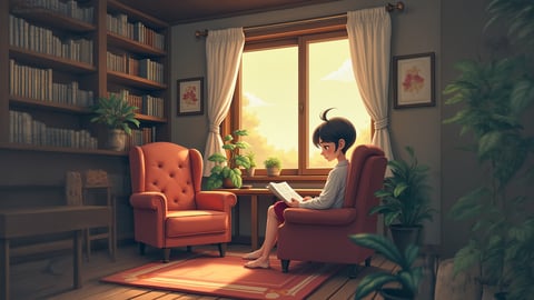 A Lofi and Chill Wallpaper of an Anime Character Studying Mobile Preview