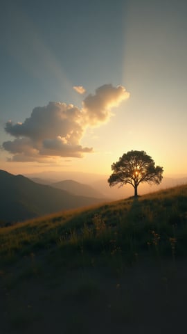Lone Tree on a Hill at Sunset Mobile Preview