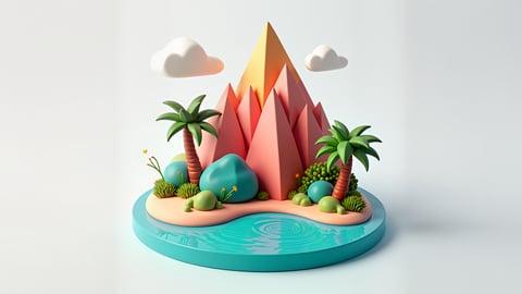 Low-Poly Tropical Island with Volcano Desktop Preview