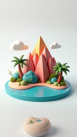 Low-Poly Tropical Island with Volcano Mobile Preview