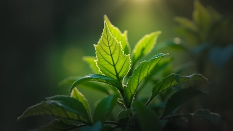 Lush Green Mossy Stone in a Sunlit Forest Desktop Preview