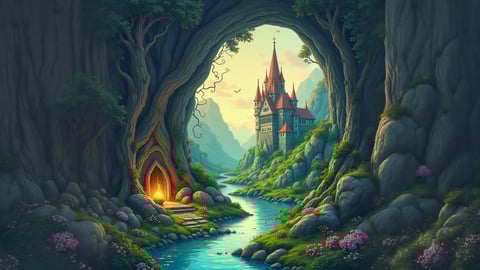 A Magical Terrarium with a Glowing Waterfall Mobile Preview