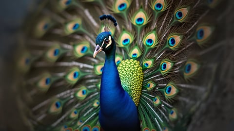 Magnificent Peacock Displaying its Tail Feathers Mobile Preview