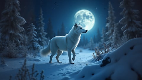 Majestic Arctic Wolf Under the Aurora Borealis Desktop Preview