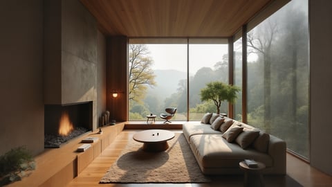 A Modern Minimalist Library with Floor-to-Ceiling Windows Desktop Preview