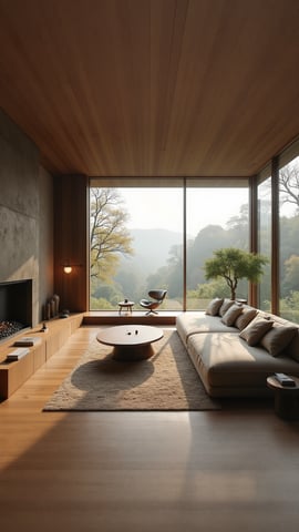 A Modern Minimalist Library with Floor-to-Ceiling Windows Mobile Preview