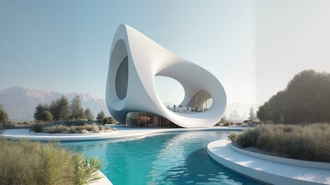 Modern Skyscraper with Flowing Organic White Curves Desktop Preview