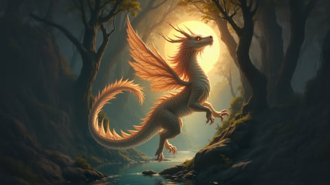 Mythical Kirin with Glowing Scales in Bamboo Forest Desktop Preview