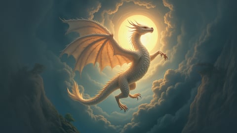 Pearlescent Dragon Soaring Through Clouds Mobile Preview