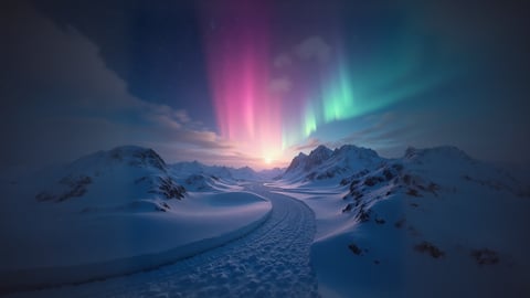 Panoramic Northern Lights Over Arctic Landscape Desktop Preview