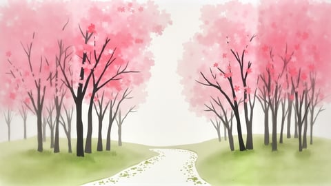 A Path Lined with Blossoming Almond Trees Desktop Preview