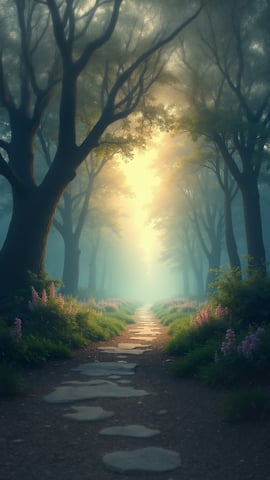 Sunlit Pathway Through Emerald Forest Mobile Preview