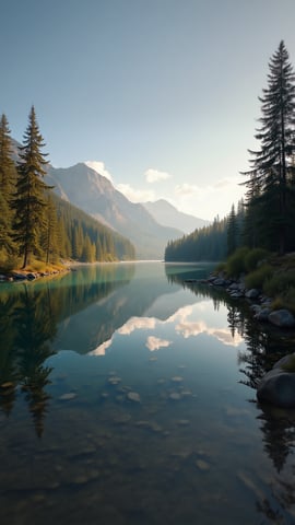 A Peaceful Lake Reflecting Autumn Colors Mobile Preview