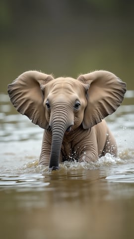 A Playful Baby Elephant Splashing in the Water Mobile Preview