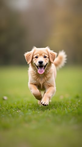 Playful Golden Retriever Puppy Chasing a Ball Mobile Preview