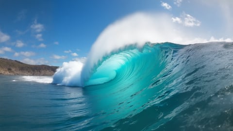 Powerful Wave Crashing with Rainbow Spray Desktop Preview