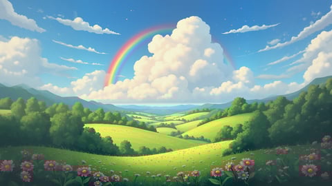 Rainbow Over Green Valley After Spring Shower Desktop Preview