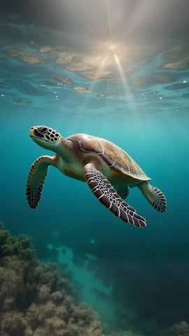 Sea Turtle Swimming Gracefully Underwater Mobile Preview