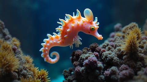 Seahorse in a Vibrant Coral Reef Desktop Preview