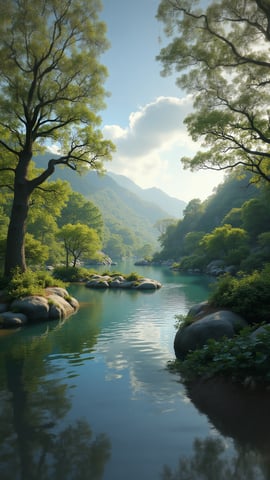 Serene Japanese Garden with Red Bridge Mobile Preview