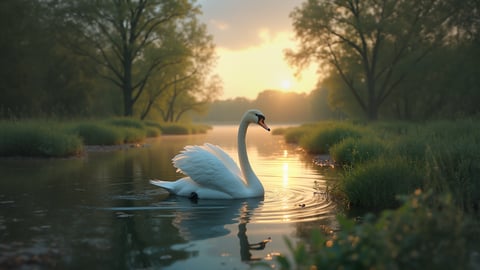 Serene Swan on a Sunlit Lake Desktop Preview