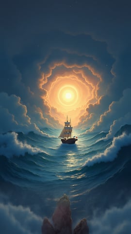 A Ship Sailing on a Sea of Clouds Towards a Sunrise Mobile Preview