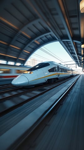 Sleek White and Silver High-Speed Train Blurring Past a Platform Mobile Preview