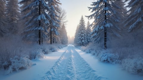 A Snowy Forest with a Frozen River Desktop Preview