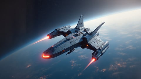 Sleek White and Gold Spaceship Soaring Through a Colorful Galaxy Desktop Preview