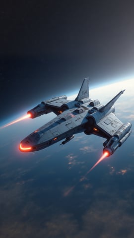 Sleek White and Gold Spaceship Soaring Through a Colorful Galaxy Mobile Preview