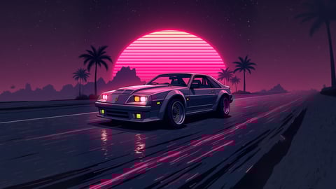 Synthwave Ford Mustang Wallpaper Desktop Preview