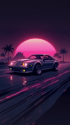 Synthwave Ford Mustang Wallpaper Mobile Preview