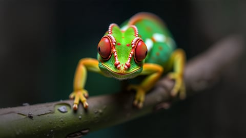 Vibrant Chameleon on Leafy Branch Desktop Preview
