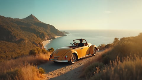 Vibrant Classic Convertible on a Coastal Highway Desktop Preview