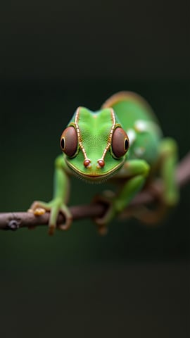Vibrant Green Chameleon Camouflaged on Leafy Branch Mobile Preview