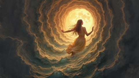 Girl Walking in Ocean Towards the Moon Desktop Preview