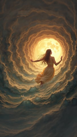 Girl Walking in Ocean Towards the Moon Mobile Preview