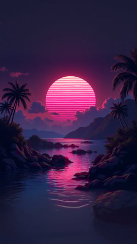 A Visual Representation of a Synthwave Scene Mobile Preview