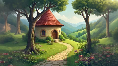 Whimsical Hobbit House on a Green Hillside Desktop Preview