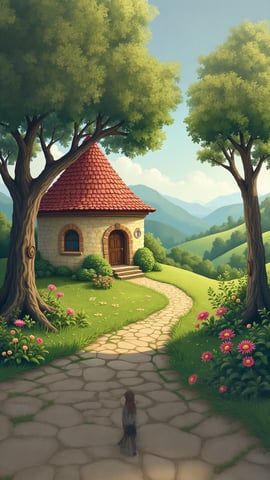 Whimsical Hobbit House on a Green Hillside Mobile Preview