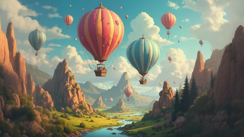 Houses Aloft: A Whimsical Hot Air Balloon Adventure Mobile Preview
