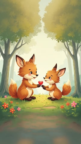 A Whimsical Reading Scene: Fox and Rabbit Under a Tree Mobile Preview