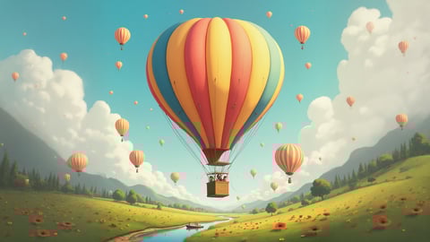 A Whimsical Scene of Colorful Hot Air Balloons Desktop Preview