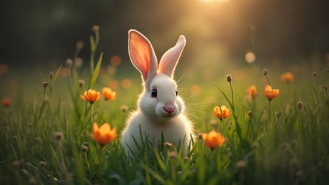 White Rabbit in a Field of Red Tulips Desktop Preview